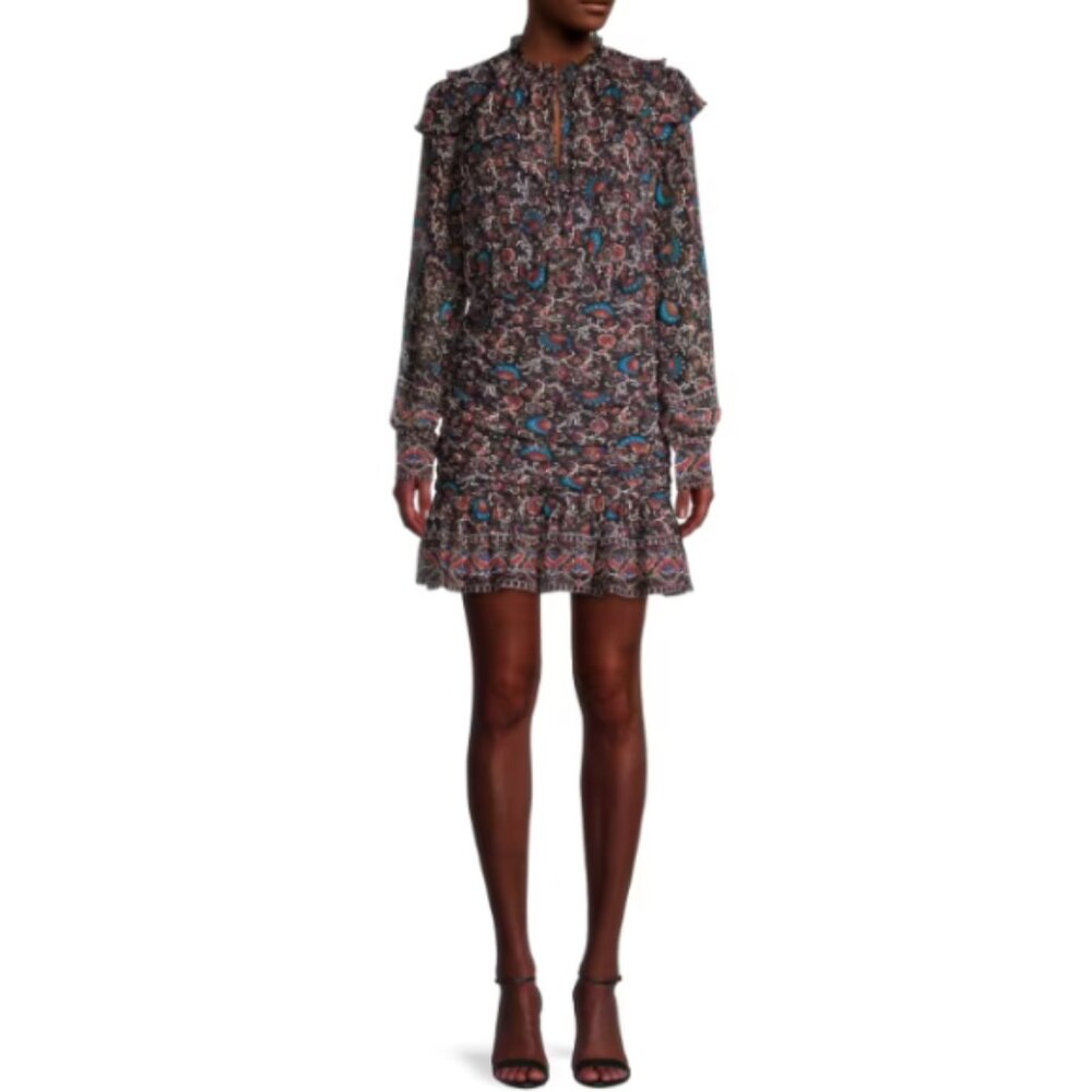 Veronica Beard 'Jaylene' Ruched Floral Silk Mini-Dress, Black Multi